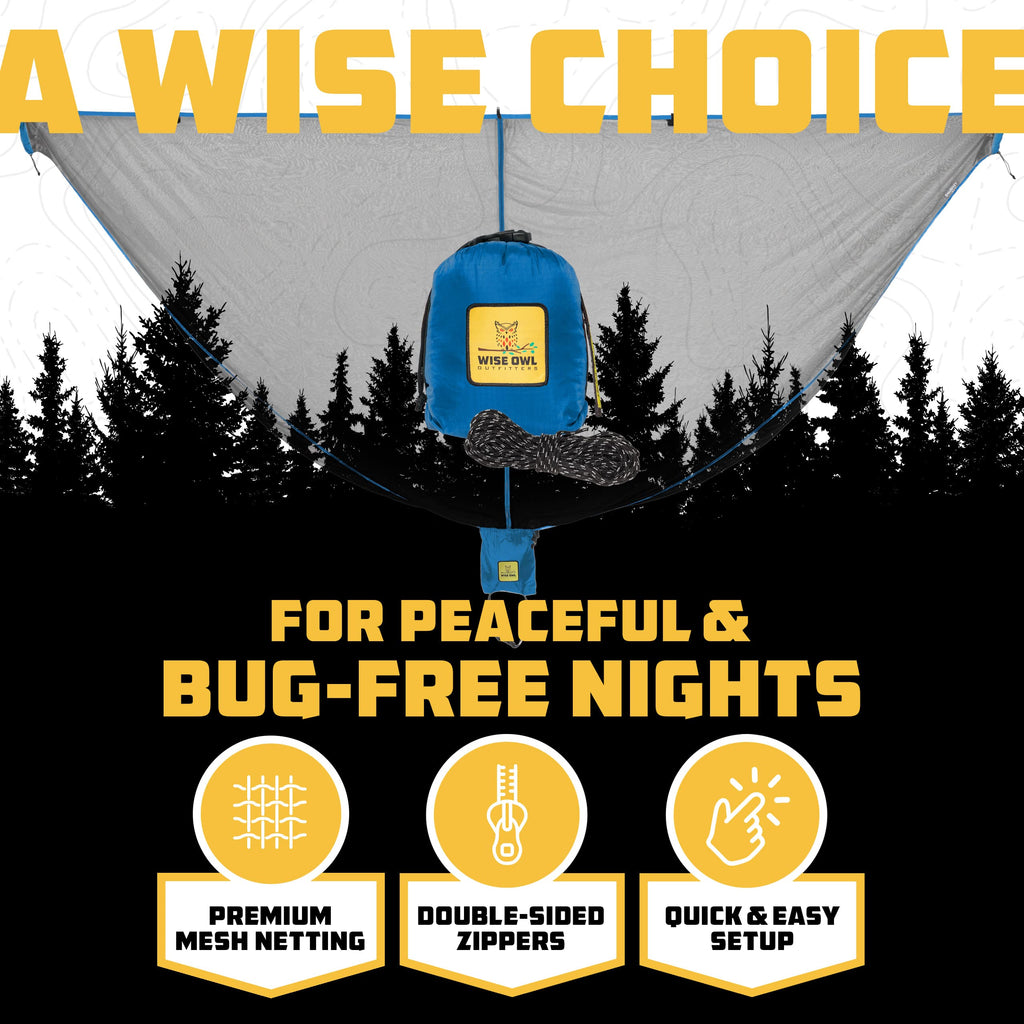 Wise Owl Outfitters Hammock Bug Net – Mosquito Net for Hammock, Lightweight Bug Netting for Camping, Hiking, Backpacking, Forest & Outdoor Use