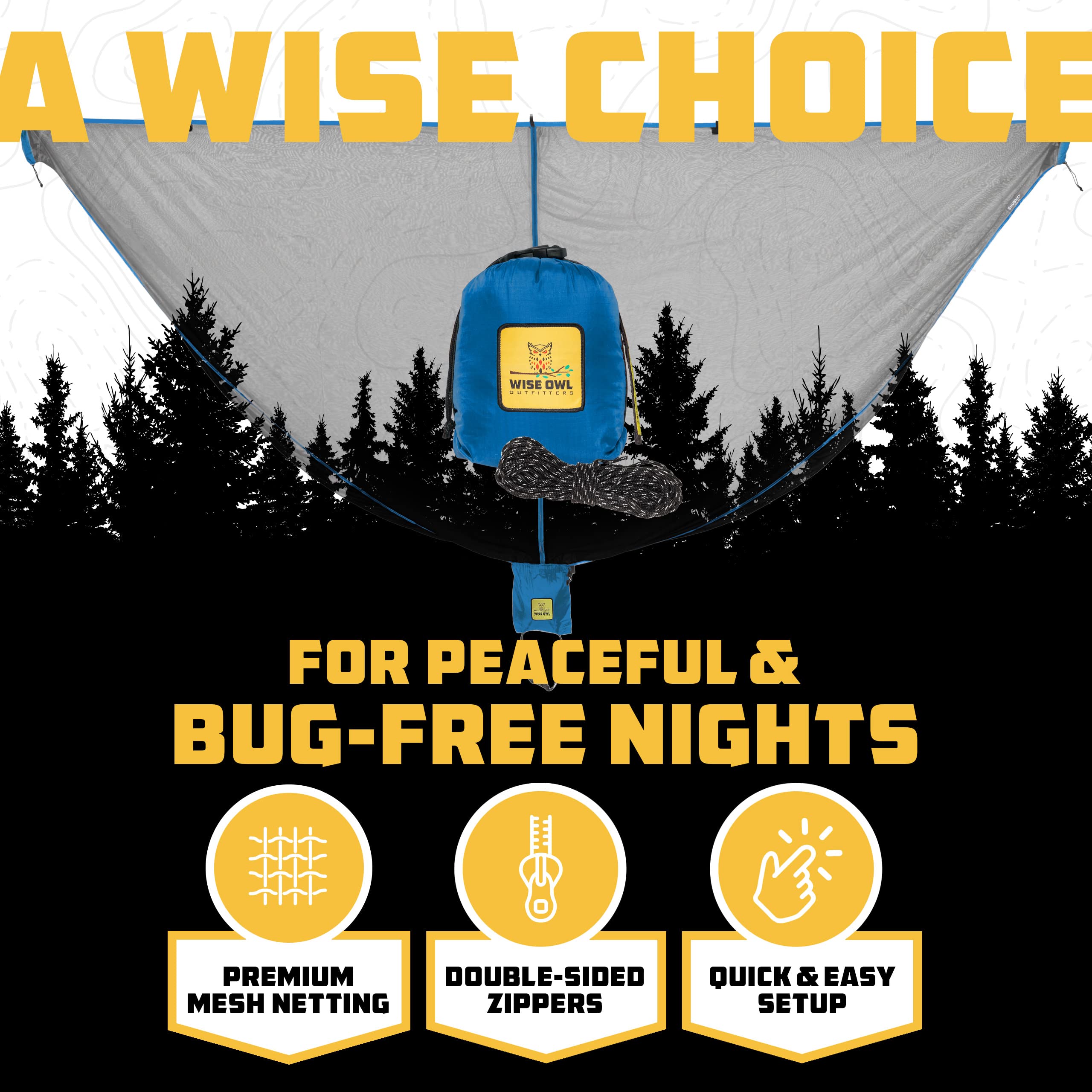 Wise Owl Outfitters Hammock Bug Net – Mosquito Net for Hammock, Lightweight Bug Netting for Camping, Hiking, Backpacking, Forest & Outdoor Use