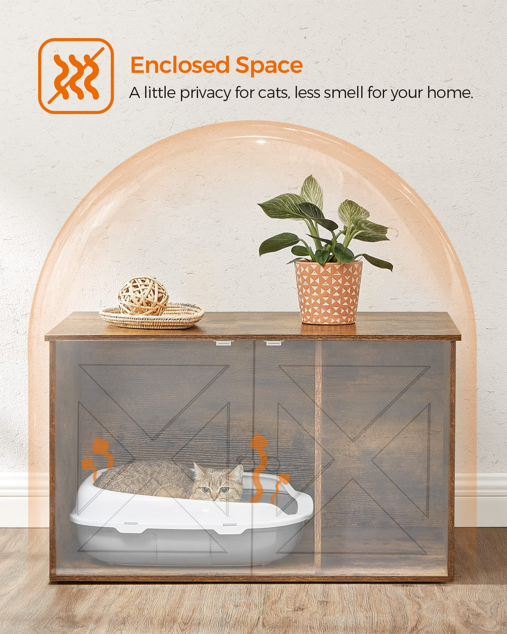 Feandrea Cat Litter Box Enclosure, Litter Box Furniture Hidden, Indoor Cat House, End Table, 27.6 x 19.7 x 19.7 Inches, Heather Greige UPCL022K01