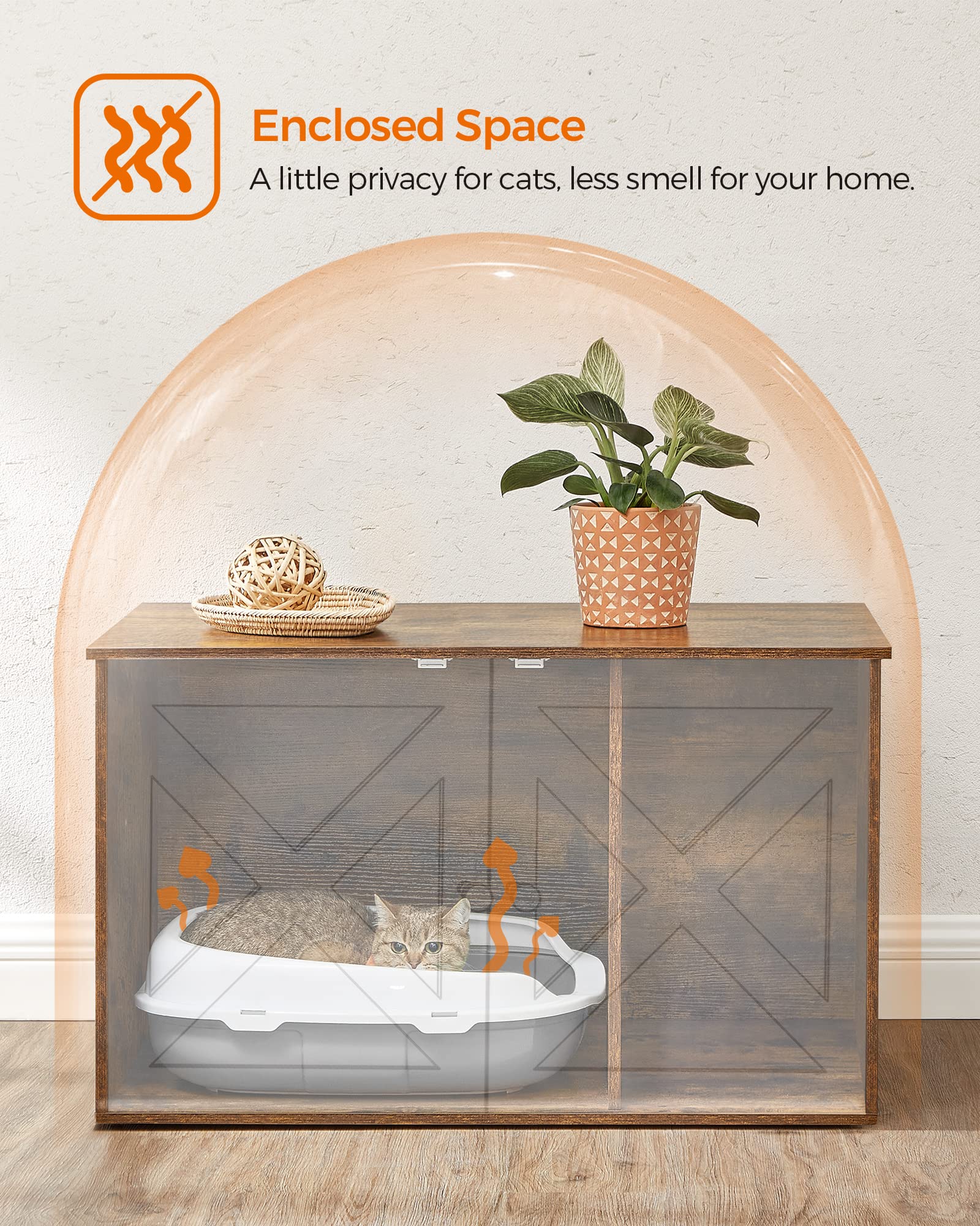 Feandrea Cat Litter Box Enclosure, Litter Box Furniture Hidden, Indoor Cat House, End Table, 27.6 x 19.7 x 19.7 Inches, Heather Greige UPCL022K01