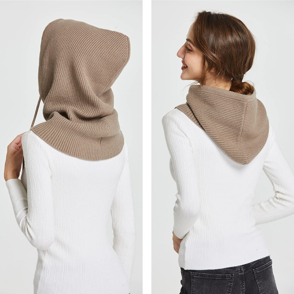 Facecozy Winter Hats for Women, Hooded Scarf Hat for Women Balaclava Knit Beanie Skull Cap Beanie Hat Men Neck Gaiters