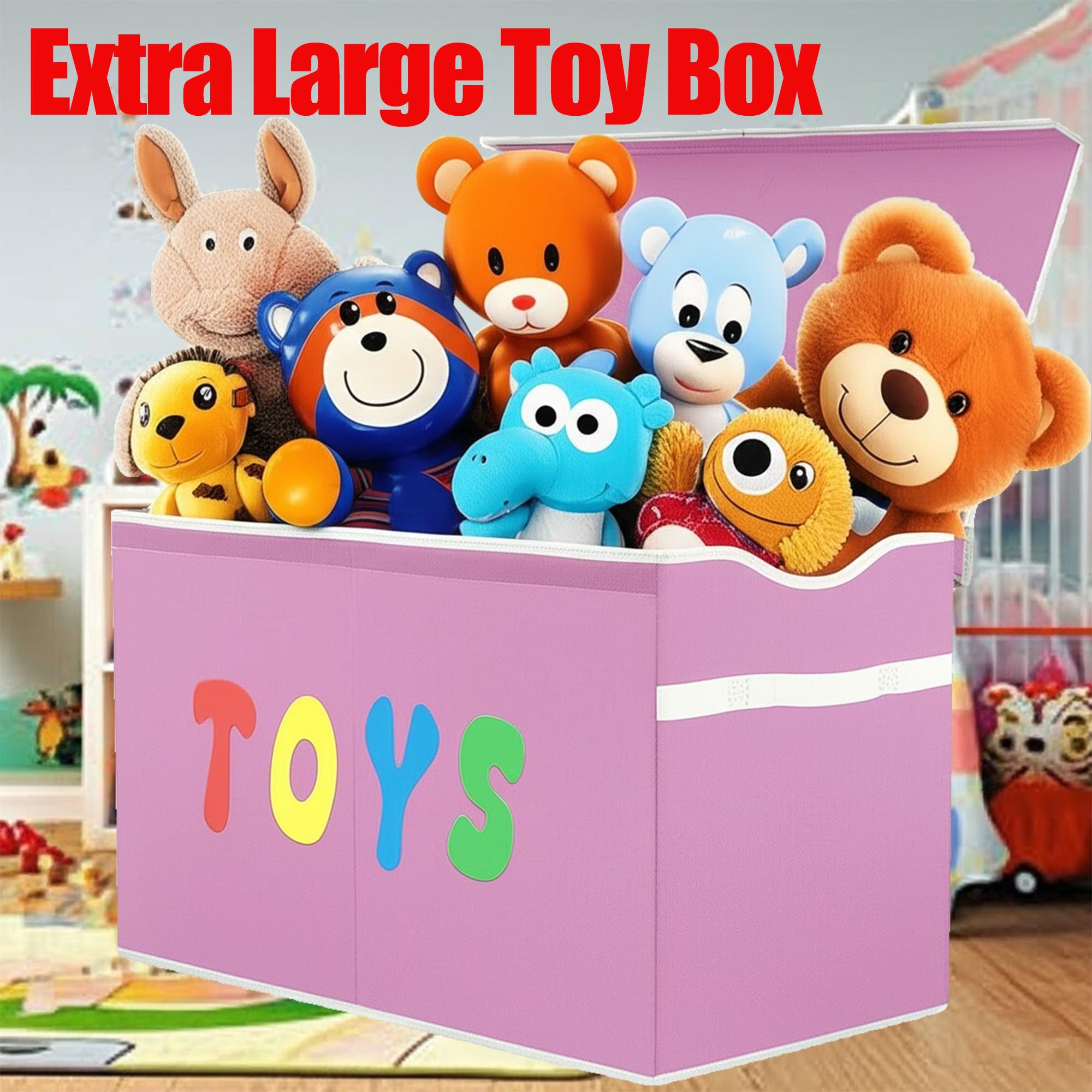 YOLOXO Toy Box Chest, Collapsible Sturdy Storage Bins with Lids, Extra Large Kids Toy Storage Organizer Boxes Bins Baskets for Kids, Boys, Girls, Nursery Room, Playroom, Closet (BLACK)