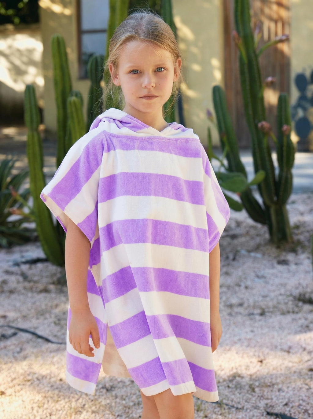 TBEZY Toddler Bath Towel Poncho Thick Cotton Striped Beach Towels for Kids Gifts, Blue, 5-10 Years