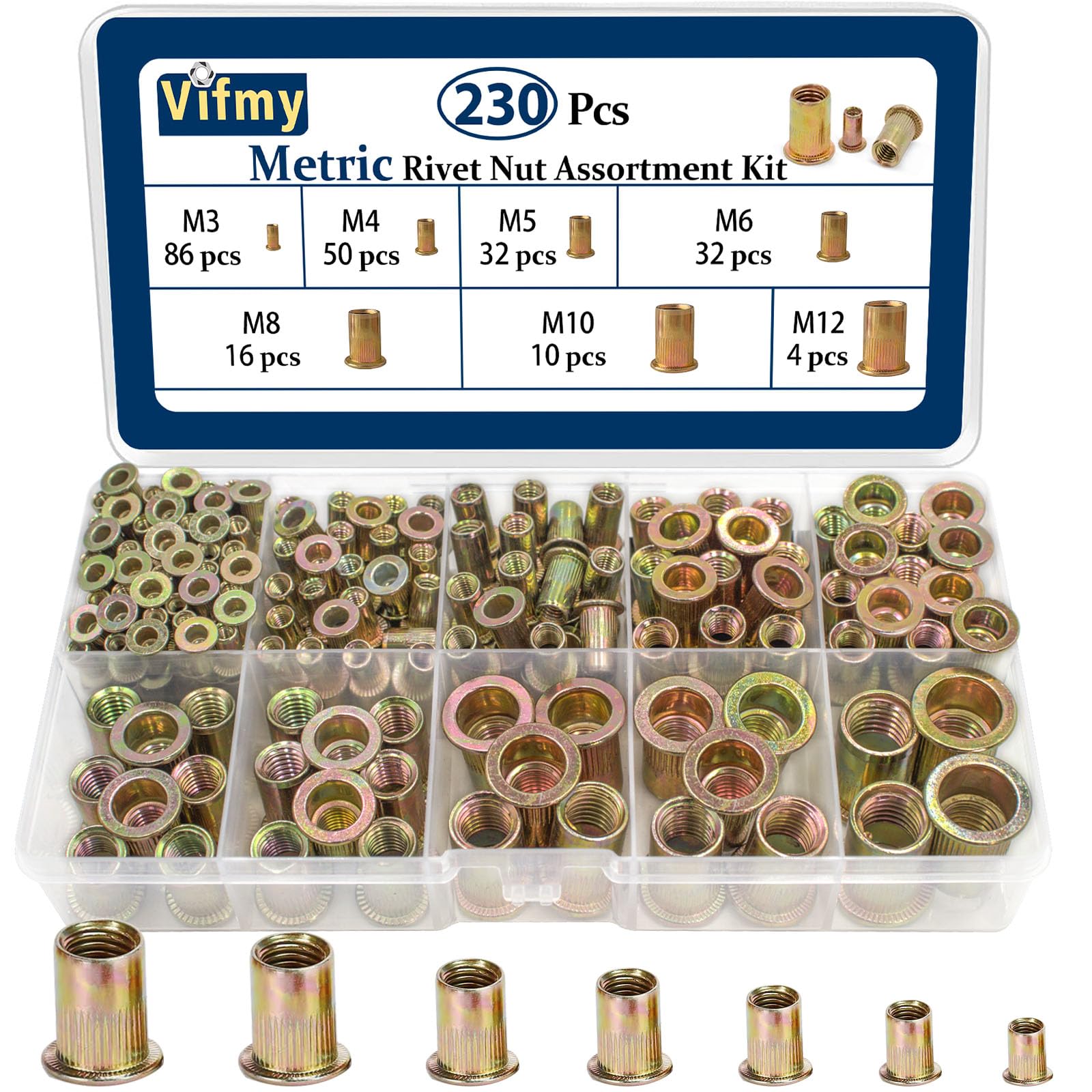 1/2''-13 UNC Rivet Nut, 10Pcs 304 Stainless Steel Flat Head Rivnut Threaded Insert Nutsert