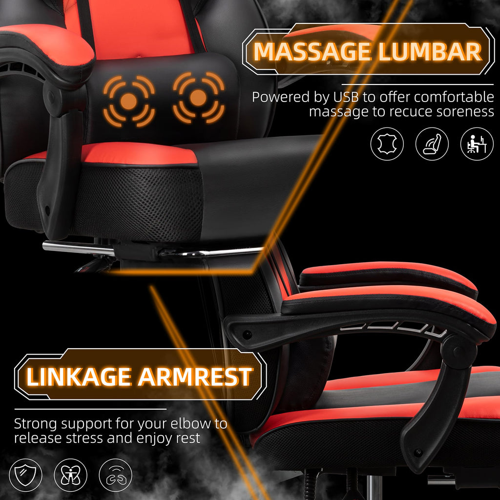 Shintenchi Gaming Chair,Video Game Chair with footrest and Massage Lumbar Support,Height Adjustable Game Chair with 360°Swivel Seat Ergonomic Computer Chair with Headrest for Office or Gaming(Blue)