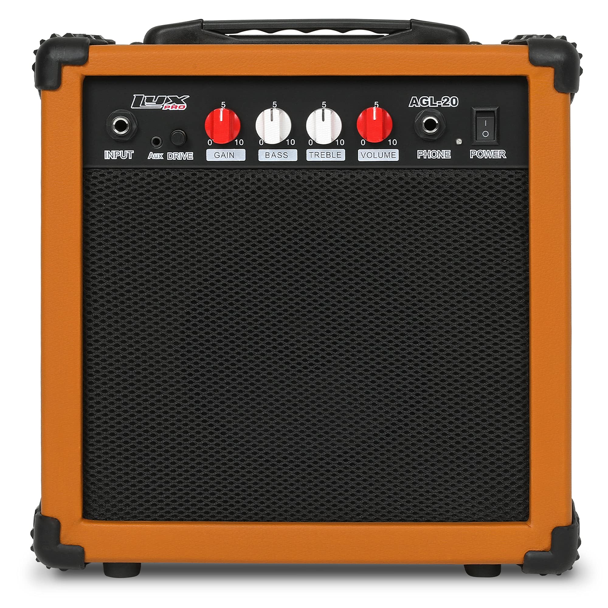 LyxPro Electric Guitar Amp 20 Watt Amplifier Built in Speaker Headphone Jack and Aux Input Includes Gain Bass Treble Volume and Grind - Black