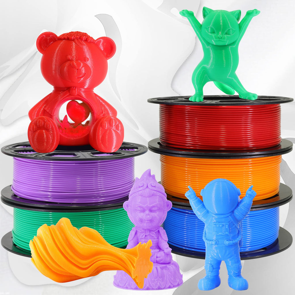 1.75mm PLA 3D Printer Filament Bundle: Glow in Dark Green/Blue/Purple/Rainbow, One Spool Clear Multi Colored, Each Spool 250g, Total 1.25Kg 3D Printing Material, 250g x 5 Spools Glow in Dark PLA