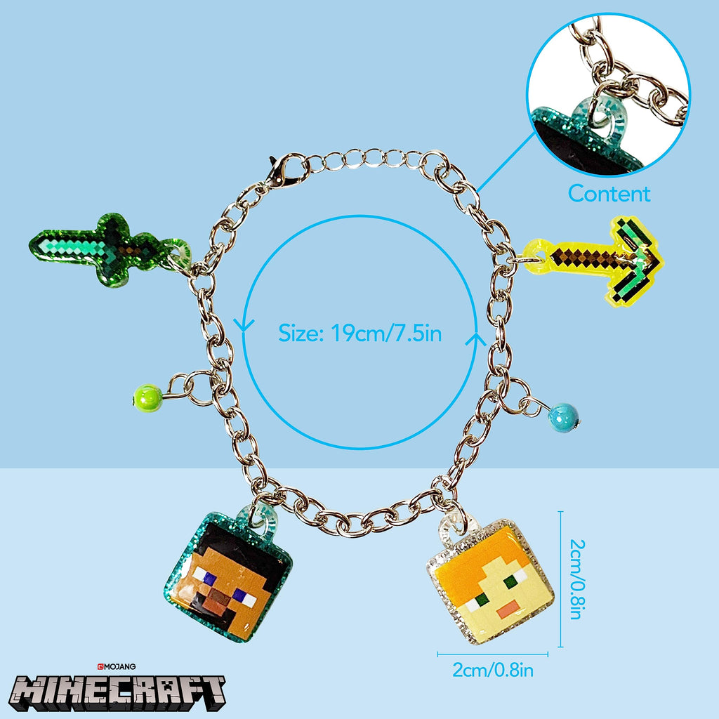 LUV HER 7" Minecraft Bracelet with 4 Metal Charms - Minecraft -Ages 3+