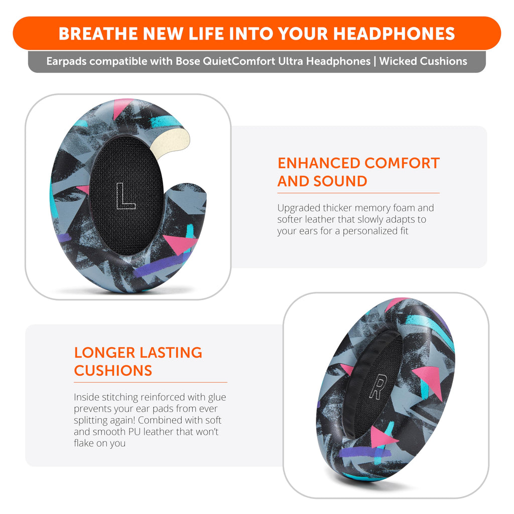 WC PadZ QC Ultra – Upgraded Replacement Earpads Compatible with Bose QuietComfort Ultra Gen 1 & Gen 2 by Wicked Cushions | Enhanced Comfort, Thickness & Durability | 90's Black