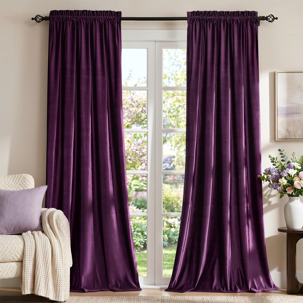 Champagne Beige Velvet Curtains 63 inches for Living Room Luxury Room Darkening Curtain Elegant Bedroom Thermal Insulated Modern Heavy Thick Soft Soundproof Rod Pocket Window Drapes Set of 2 Panels