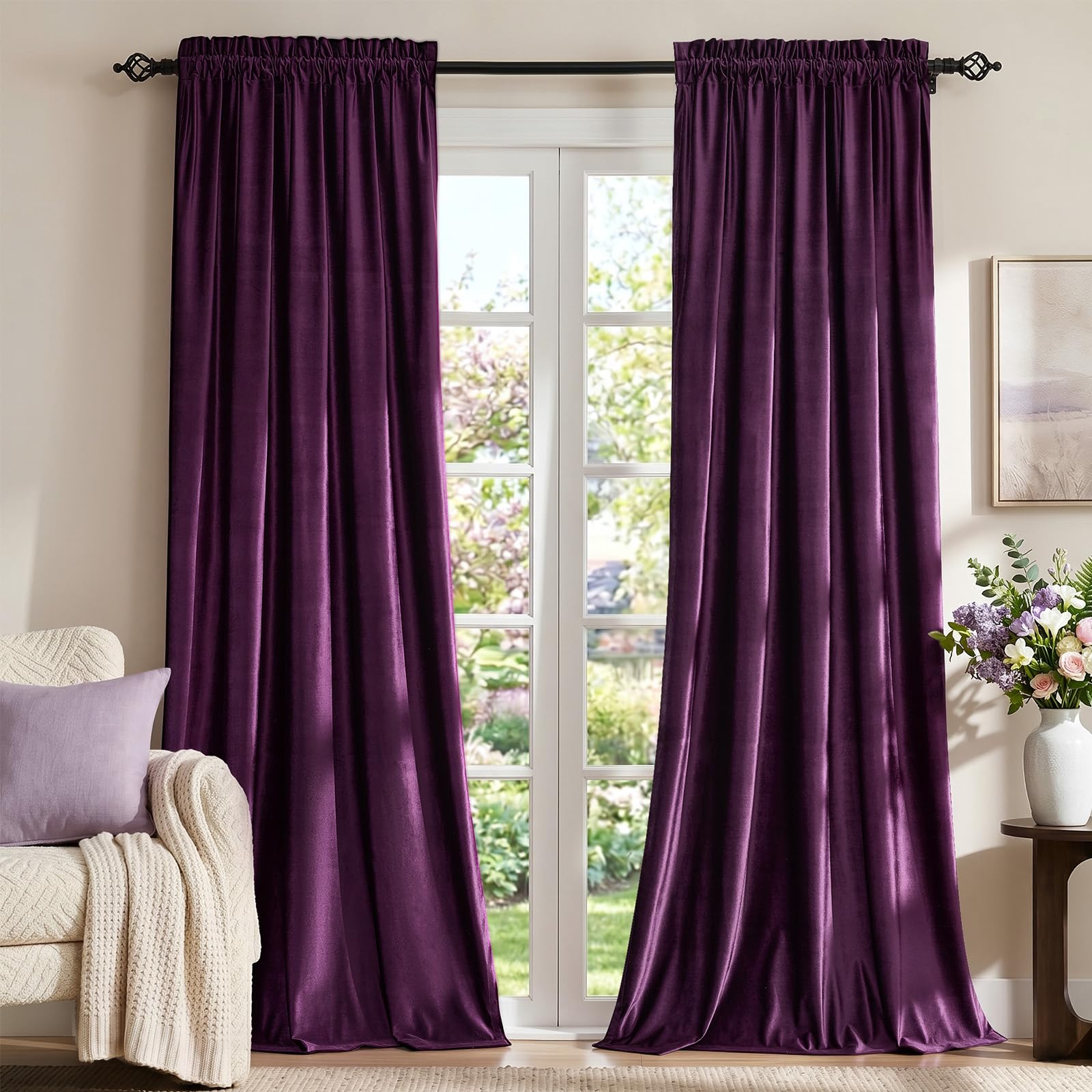Champagne Beige Velvet Curtains 63 inches for Living Room Luxury Room Darkening Curtain Elegant Bedroom Thermal Insulated Modern Heavy Thick Soft Soundproof Rod Pocket Window Drapes Set of 2 Panels