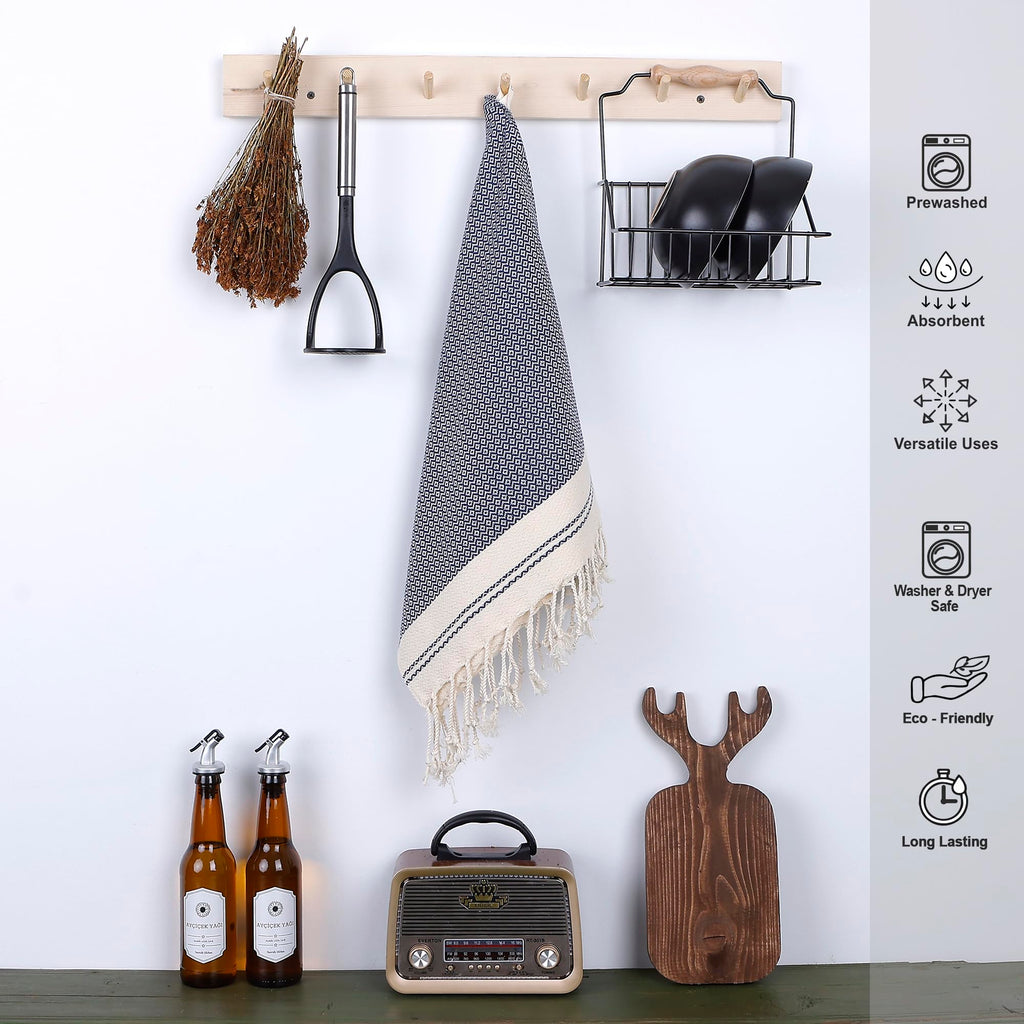 Evelynen Turkish Hand Towels for Bathroom & Kitchen Towels Decorative Set of 2 | Boho Farmhouse Hand Towels with Hanging Loops for Face, Tea, Dish, Kitchen & Bath | %100 Cotton (16" x 32" - Beige)