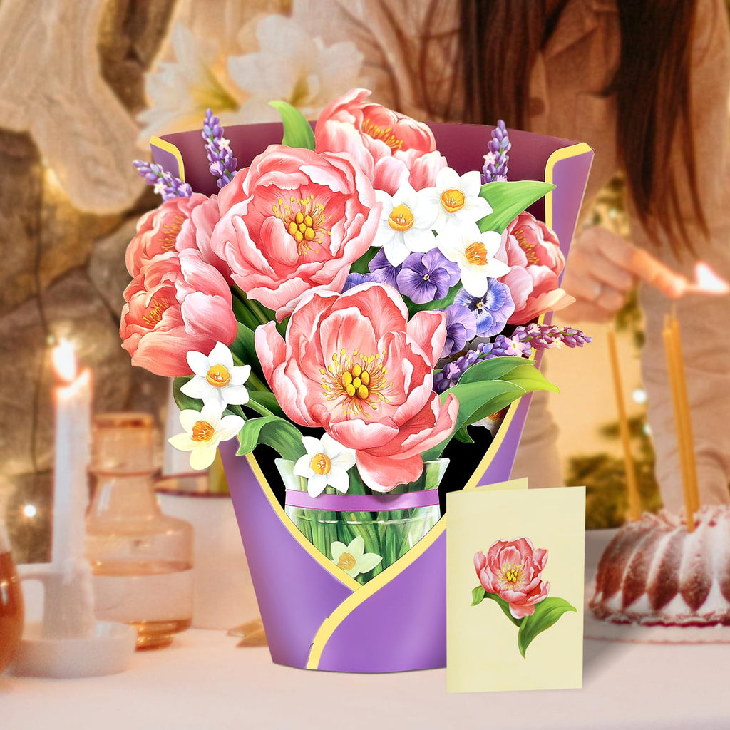 Airpark 3D Pop Up Paper Flowers Bouquet Card 12’‘ with Note & Envelope, Birthday Gifts, Get Well, Thank You, Greeting Cards for Women Mom Wife Friends, Daisies and Butterflies