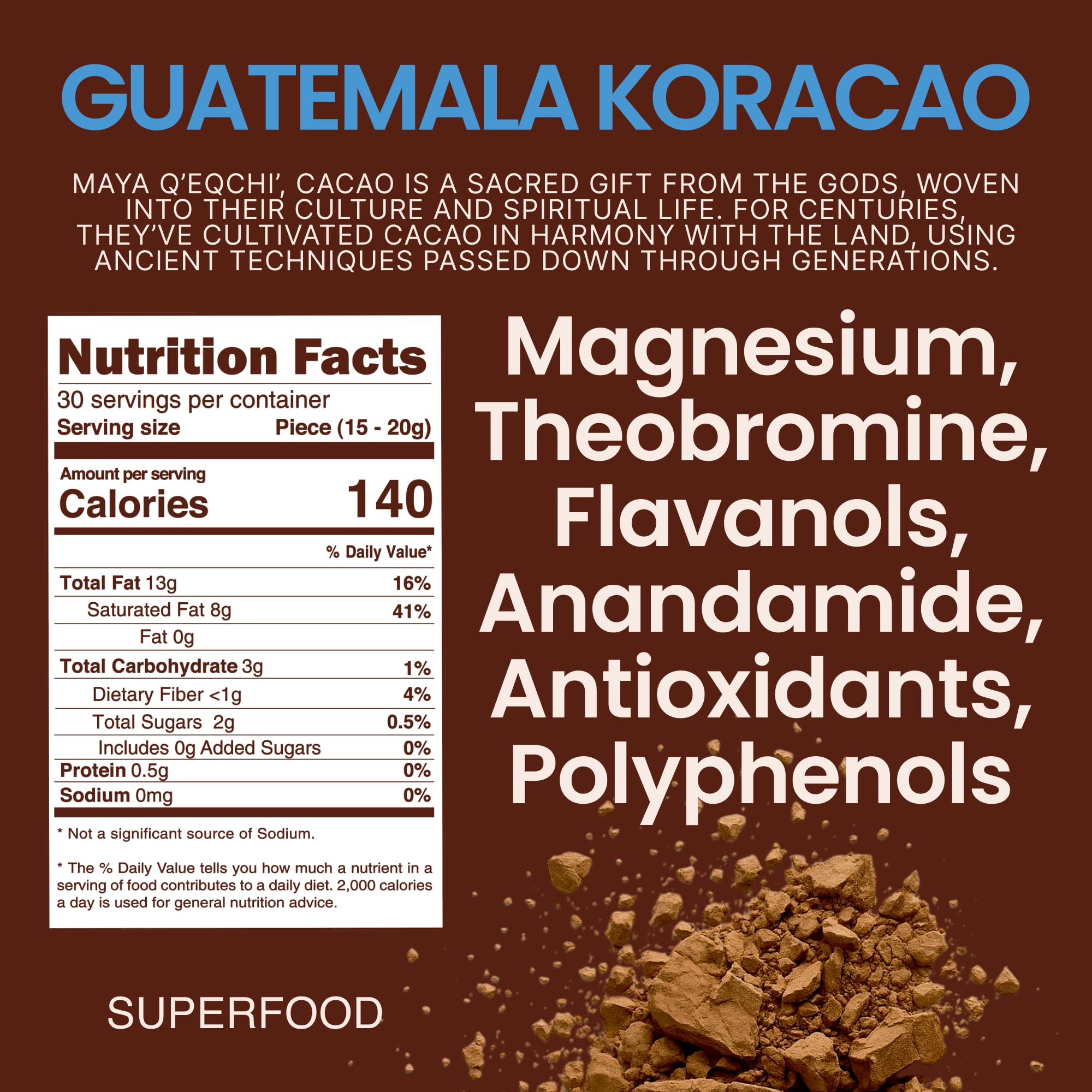 KORACAO Sustainably Harvested Cacao | Ideal Superfood for Everyday Bliss | Ceremonial Grade Cacao | Enhance Your Spiritual Journey with Ancient Superfood Delight - 1 Pound
