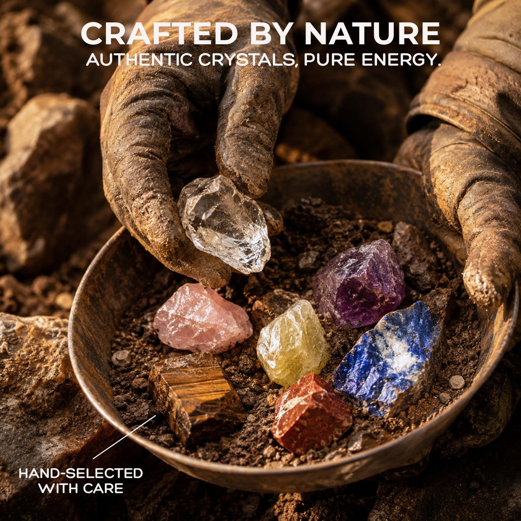 Anima Premium 7 Chakra Healing Crystals Set for Energy Alignment - Large Raw Amethyst, Rose Quartz, Citrine, Lapis Lazuli, Clear Quartz, Tigers Eye & Red Jasper - Wooden Gift Box & Guidebook Included