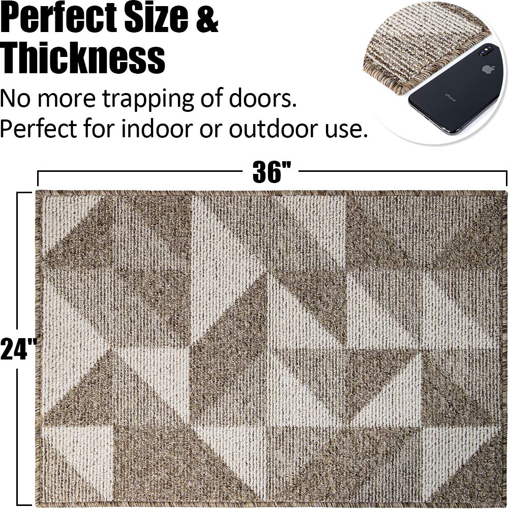 Indoor Doormat 24"x 36", Absorbent Front Back Door Mat Floor Mats, Rubber Backing Non Slip Door Mats Inside Mud Dirt Trapper Entrance Door Rug Carpet, Machine Washable Low Profile-Brown Time Cloister