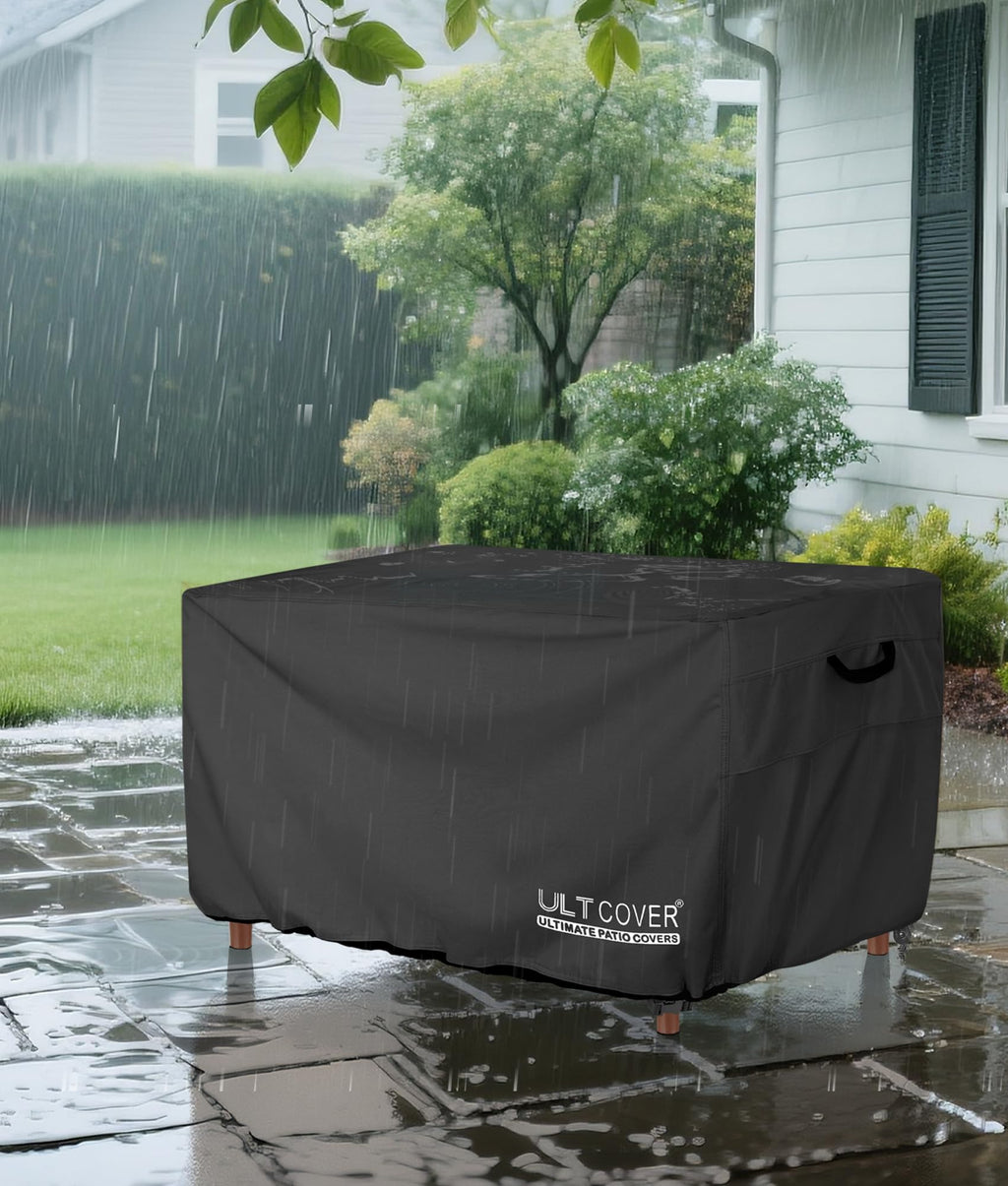 ULTCOVER Rectangular Gas Fire Pit Table Cover 42x24 inch Waterproof Heavy Duty Firepit Cover, Black