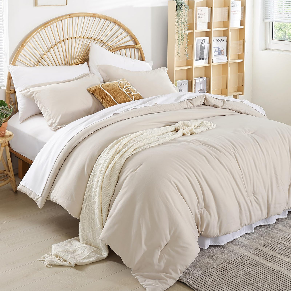 Beige Twin Comforter Set with Sheets - 5 Pieces Bed in a Bag Twin