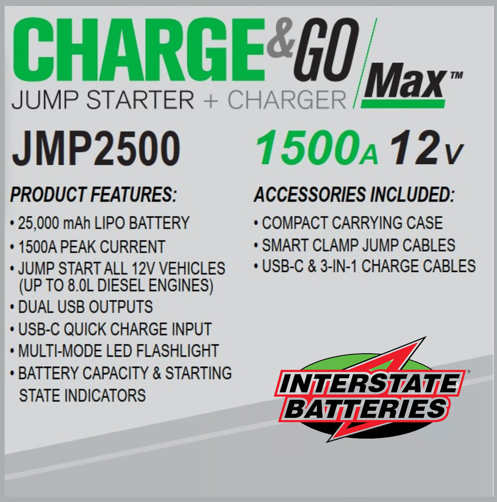 Interstate Batteries Jump Starter and Charger 12V 700A (8,000mAh, 8Ah) Portable LED Jumpstart Battery Power Pack for 12 Volt Automotives, USB Electronics (JMP0800)