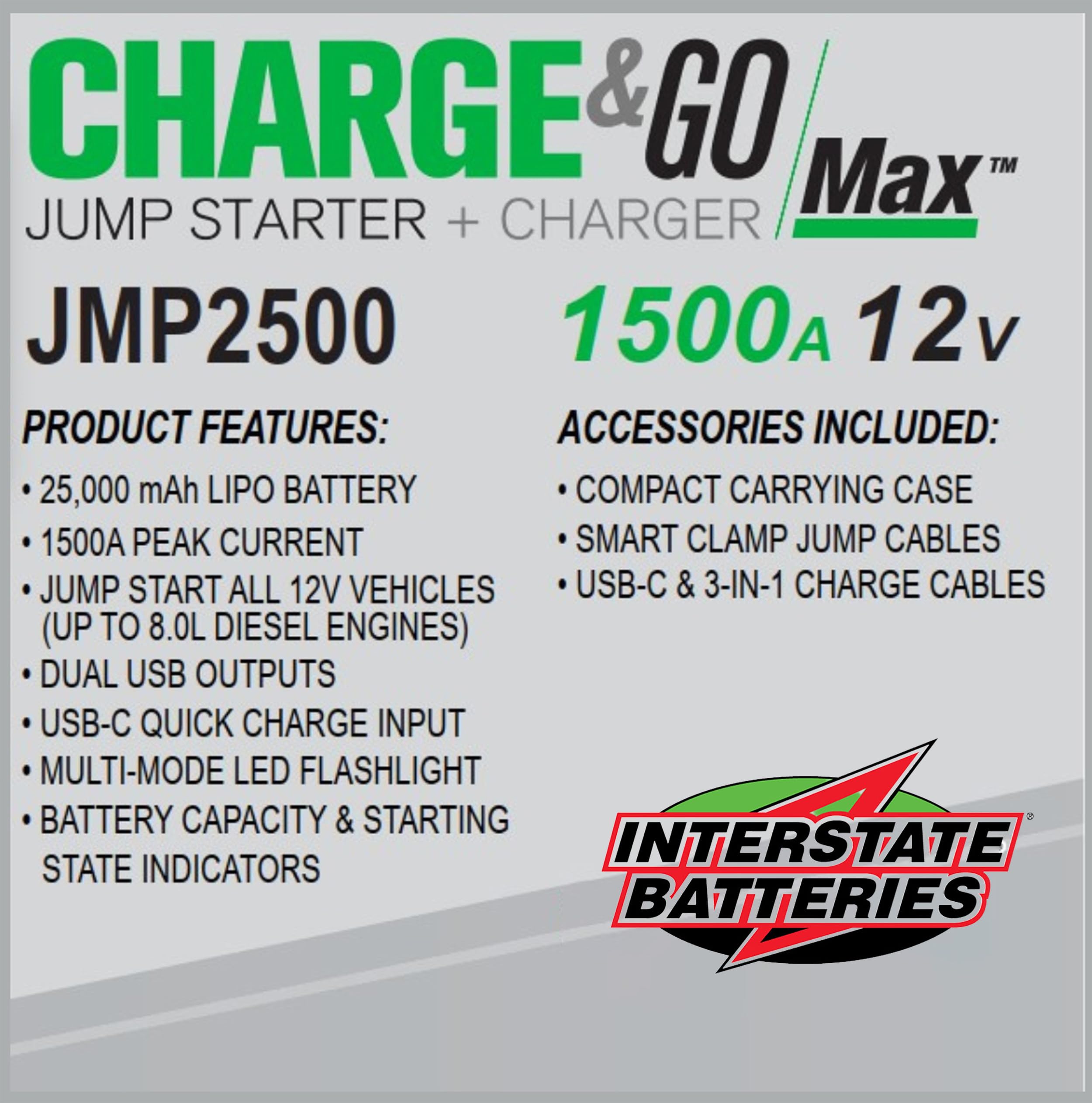 Interstate Batteries Jump Starter and Charger 12V 700A (8,000mAh, 8Ah) Portable LED Jumpstart Battery Power Pack for 12 Volt Automotives, USB Electronics (JMP0800)