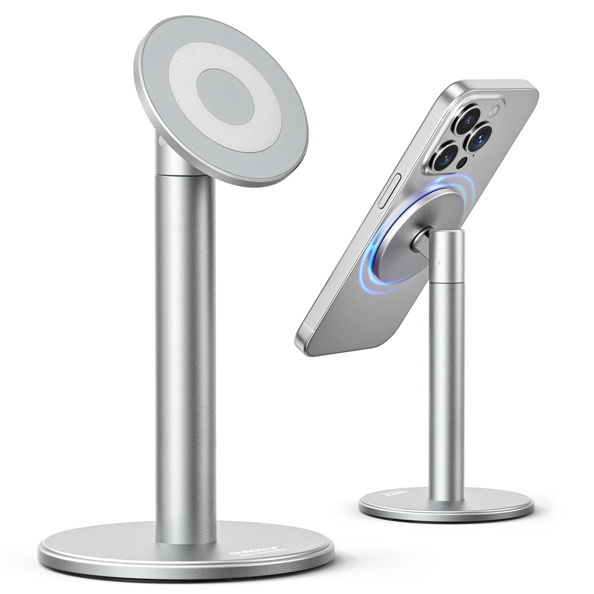 Nulaxy Magnetic Full Aluminum Cell Phone Stand for MagSafe with Metal Ring, 360 Rotating Phone Stand for Desk, Office Desk Accessories, Adjustable Phone Holder Compatible with All Phones, Gray