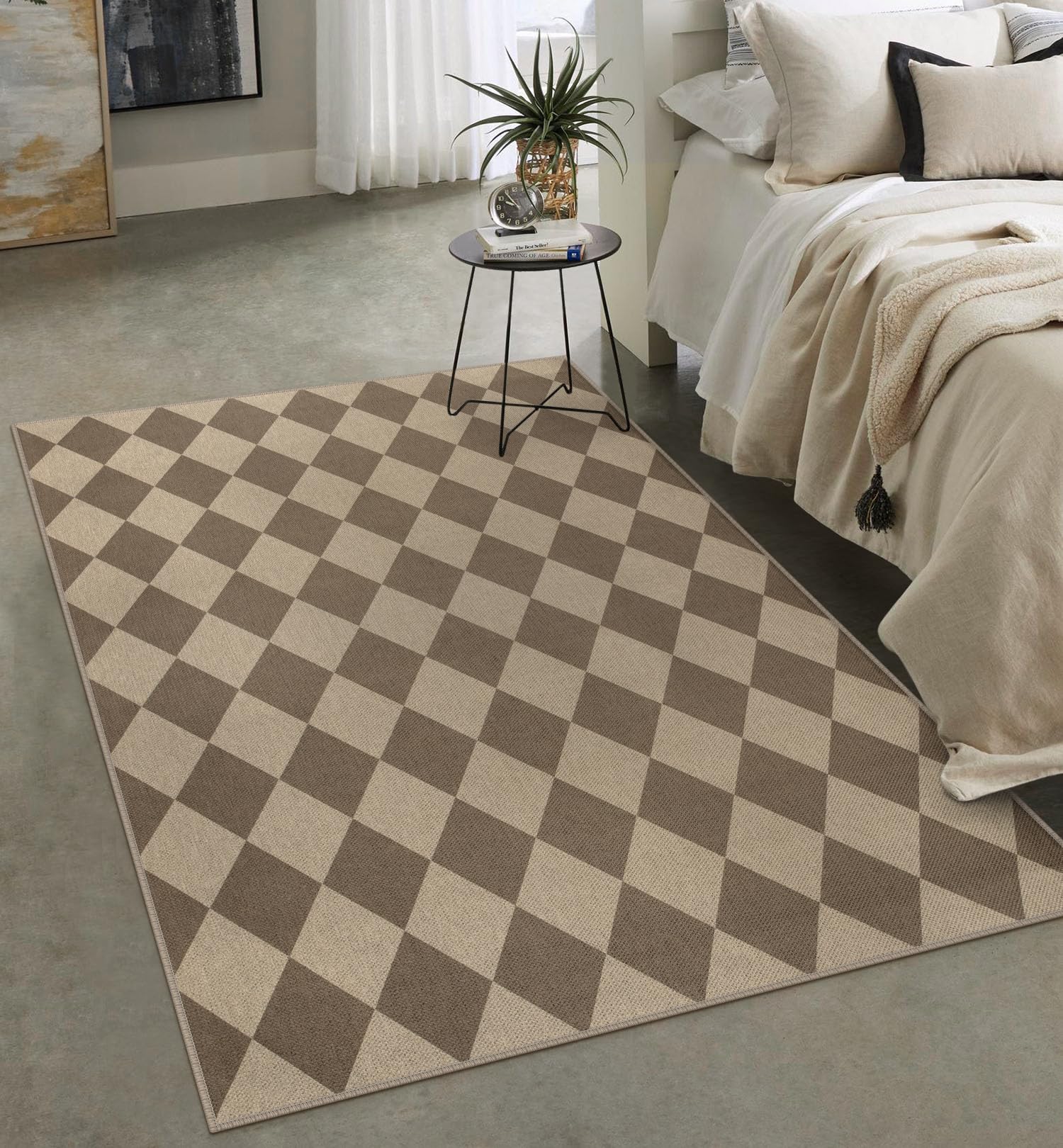 Rugalia Easy Jute Checkered Entryway Rug, 2x3 Black Modern Indoor Outdoor Doormat, Washable Non-Slip Neutral Small Kitchen Rug Farmhouse Diamond Throw Rugs for Entrance Bedroom Bathroom