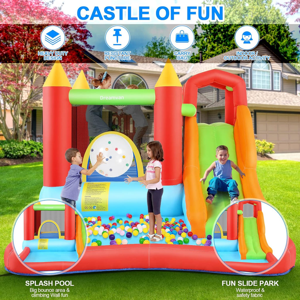 Bounce House,Inflatable Bounce Castle with Blower for Kids 3-12,Outdoor/Indoor Bouncy House Water Park for Backyard with Splash Slide,Climbing Wall,Ball Pit,Jumping Area (146" x 103" x 73")