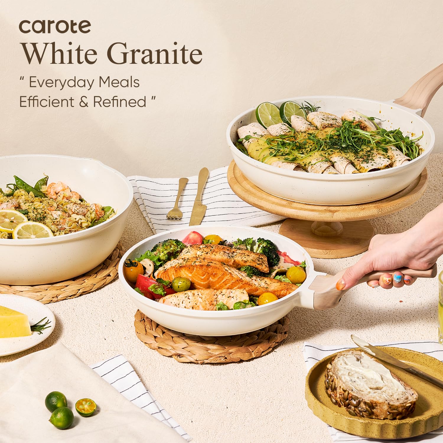 CAROTE 14Pcs Pots and Pans Set Non Stick, Cookware Sets Induction Cookware Granite Cooking Set with Frying Pans, Saucepans, Saute Pan, Extra Large Casserole