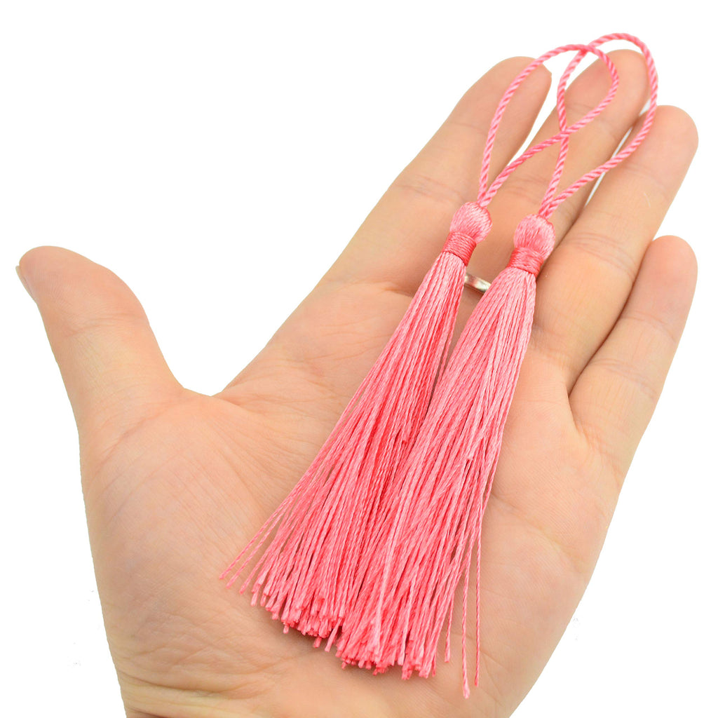 Makhry 100pcs 13cm/5 Inch Silky Floss Bookmark Tassels with 2-Inch Cord Loop and Small Chinese Knot for Jewelry Making, Souvenir, Bookmarks, DIY Craft Accessory (Dark Grey)