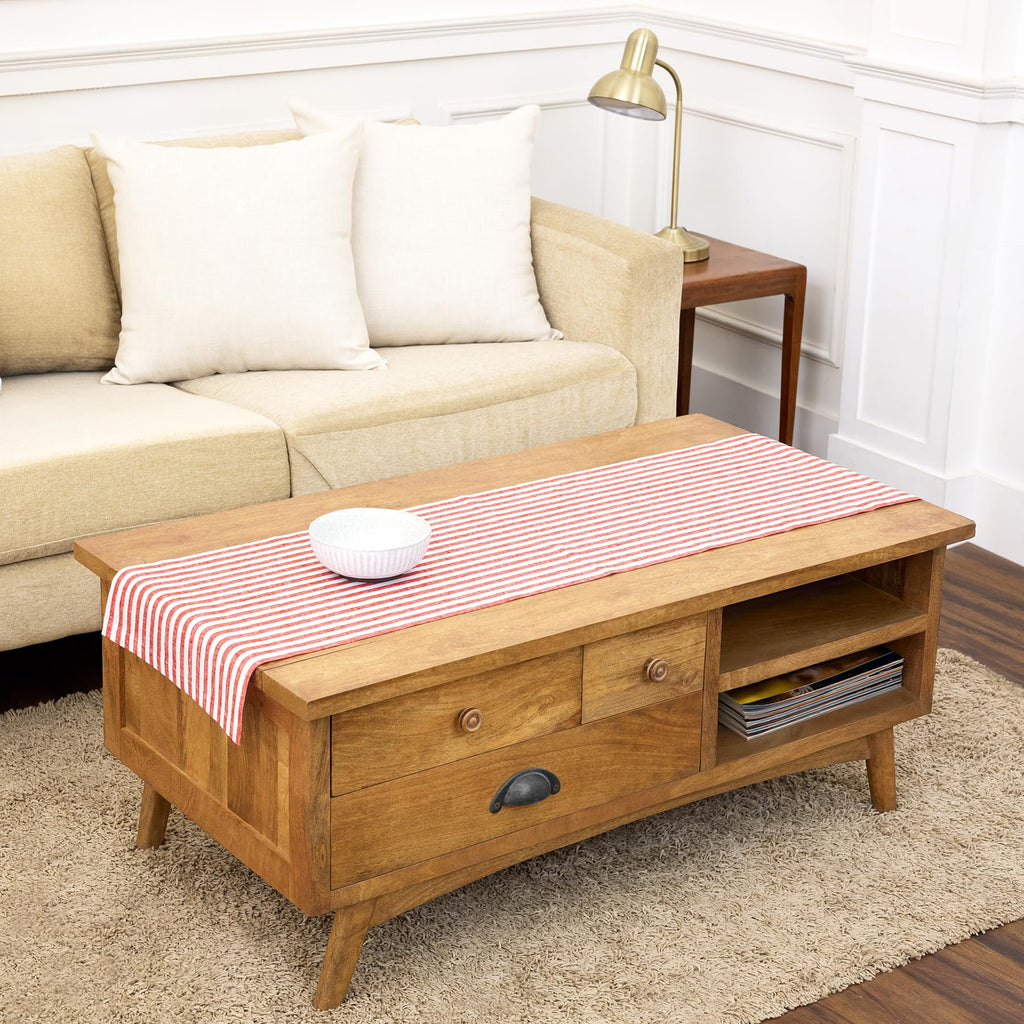 Solino Home Linen Table Runner 36 Inches - Amalfi Stripe 100% Pure Linen Natural and White Table Runner 14 x 36 Inch Ideal for Dresser and Coffee Tables - Summer
