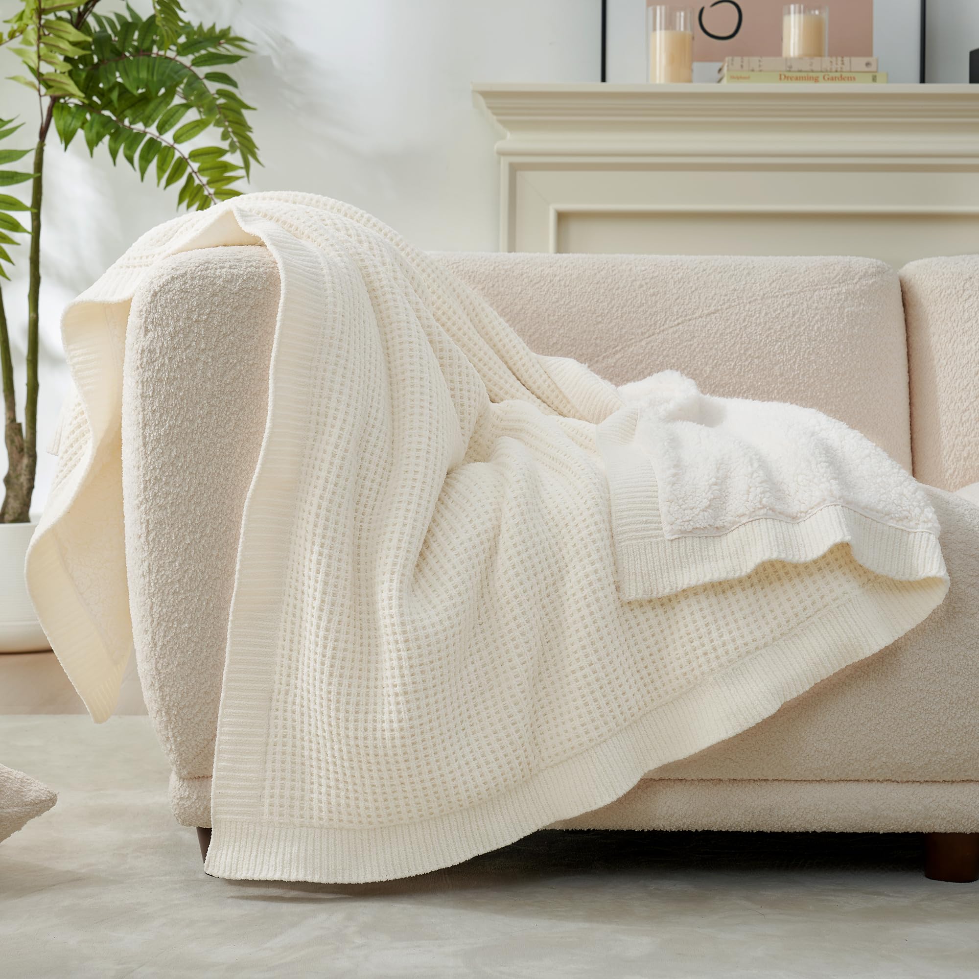 Amélie Home Cable Knit Throw Blanket for Couch, Chenille Sherpa Soft Cozy Throw Blankets for Sofa Chair Comfortable Home, 50"x60", Gray