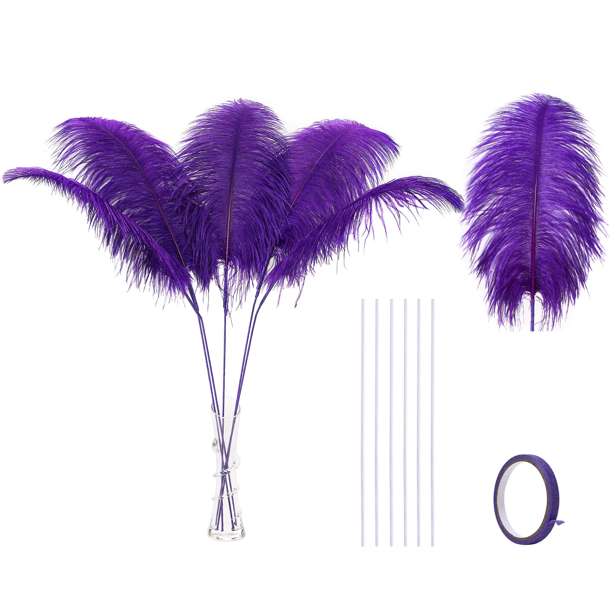 Ballinger Black Ostrich Feathers Bulk - Making Kit 12Pcs 16-18inch Large Ostrich Feathers for Floral Arrangement, Vase, Wedding Party Centerpieces and Halloween Home Decor