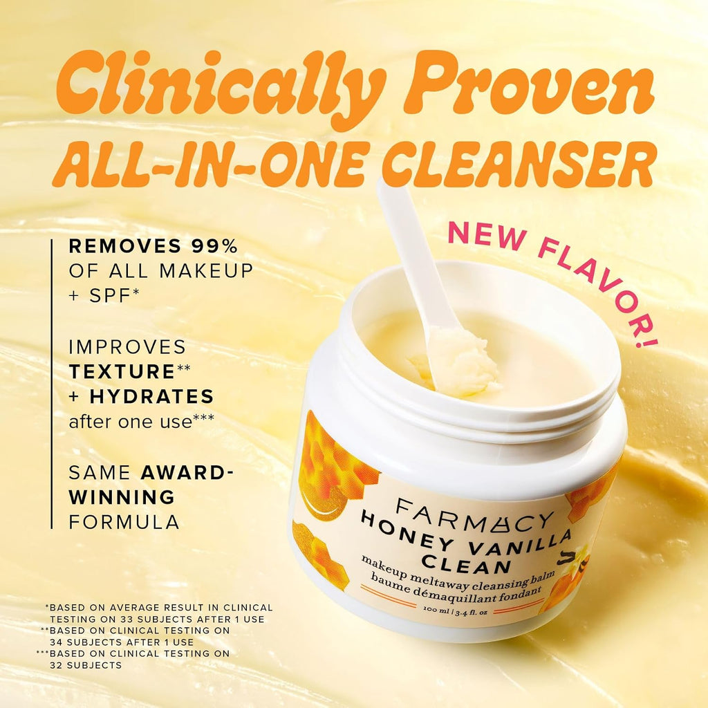 Farmacy Makeup Remover Cleansing Balm - Honey Vanilla Waterproof Makeup Remover Balm + Oil Cleanser for Face - Gently Melts Make Up + SPF - Hydrates + Softens Skin with Honey + Papaya (100ml)