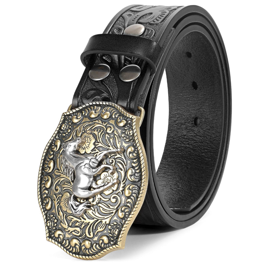 BELTROAD Western Leather Buckle Belt for Men Women Cowboy Cowgirl Mens Leather Belt for Jeans Christmas Men's Belt Gifts