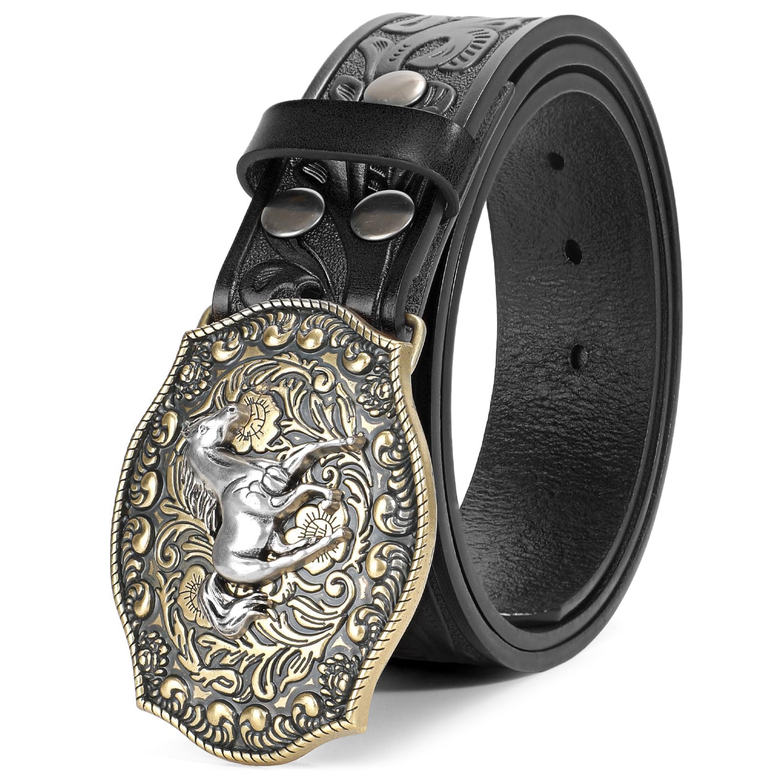 BELTROAD Western Leather Buckle Belt for Men Women Cowboy Cowgirl Mens Leather Belt for Jeans Christmas Men's Belt Gifts