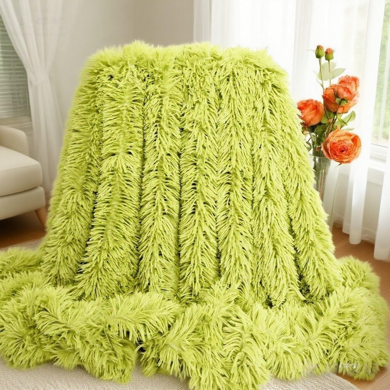 Plush Super Soft Blanket Bedding Sofa Cover Furry Fuzzy Fur Warm Throw Qulit Cozy Couch Blanket for Winter (51"x63", Black)