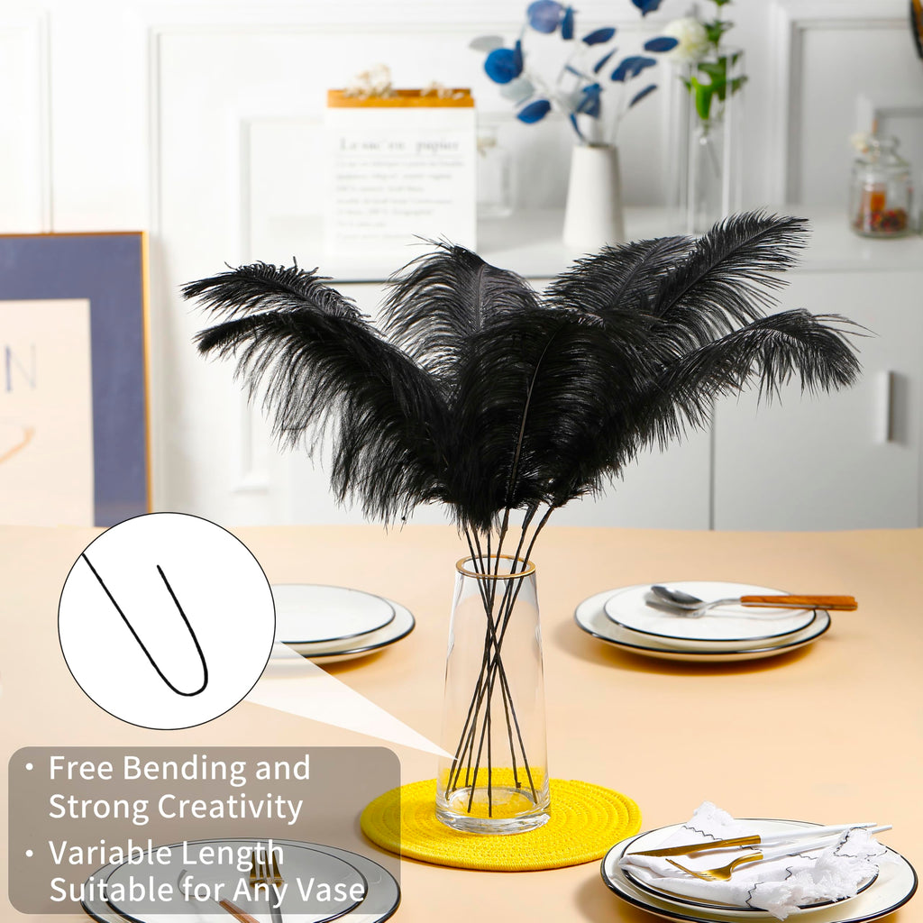 Ballinger Black Ostrich Feathers Bulk - Making Kit 12Pcs 16-18inch Large Ostrich Feathers for Floral Arrangement, Vase, Wedding Party Centerpieces and Halloween Home Decor