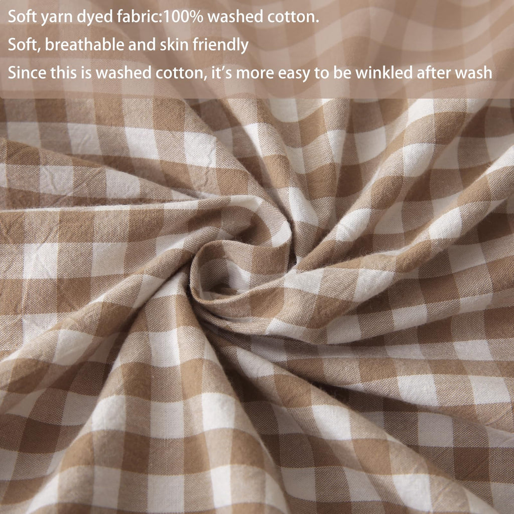 Silnuo Green/White Plaid Ruffled Queen Size Pillow Shams Set of 2,Washed Cotton Shabby Checkered Gingham Farmhouse Bed Pillow Covers 20"x30"