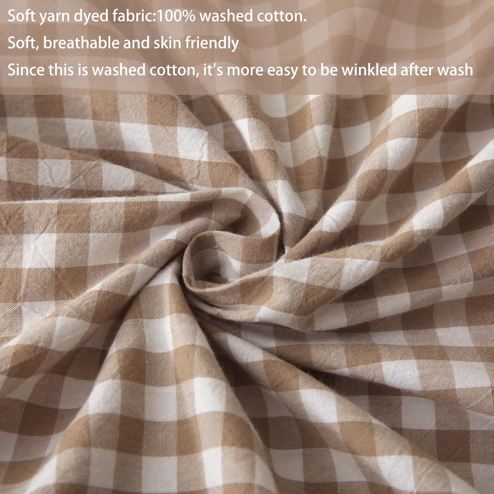 Silnuo Green/White Plaid Ruffled Queen Size Pillow Shams Set of 2,Washed Cotton Shabby Checkered Gingham Farmhouse Bed Pillow Covers 20"x30"