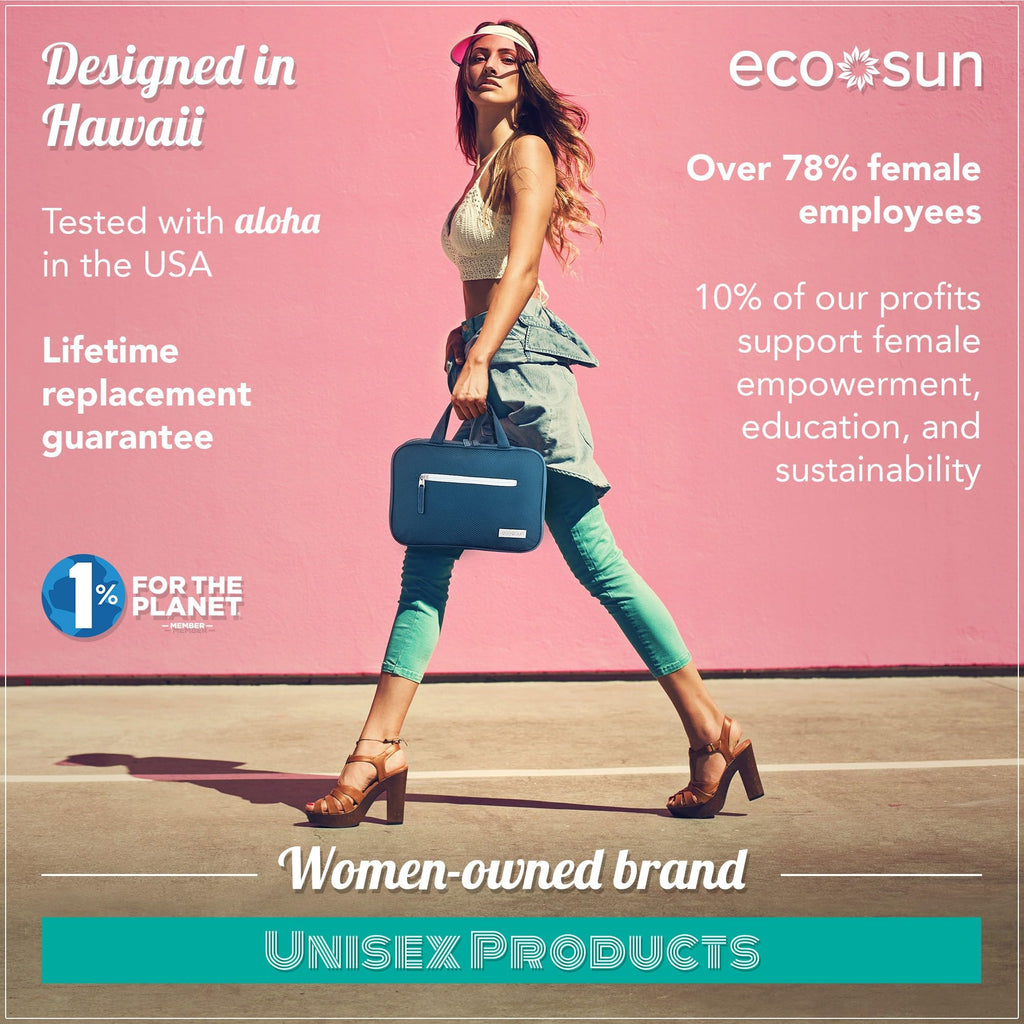 Eco Sun Hanging Travel Toiletry Bag — Designed in Hawaii — Water-resistant Travel Organizer for Bathroom Accessories (Black)