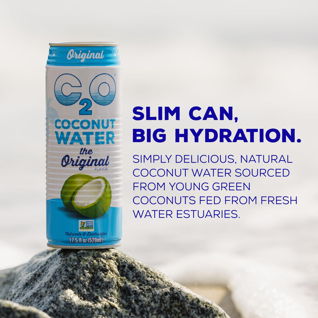 C2O - Coconut Water with Ginger, Lime, & Turmeric (12 Pack) - Made with Fresh Coconut Water - Plant Based - Non GMO - Canned Water - Natural Hydration, Electrolytes, & Potassium - 12 Cans, 17.5 FL OZ
