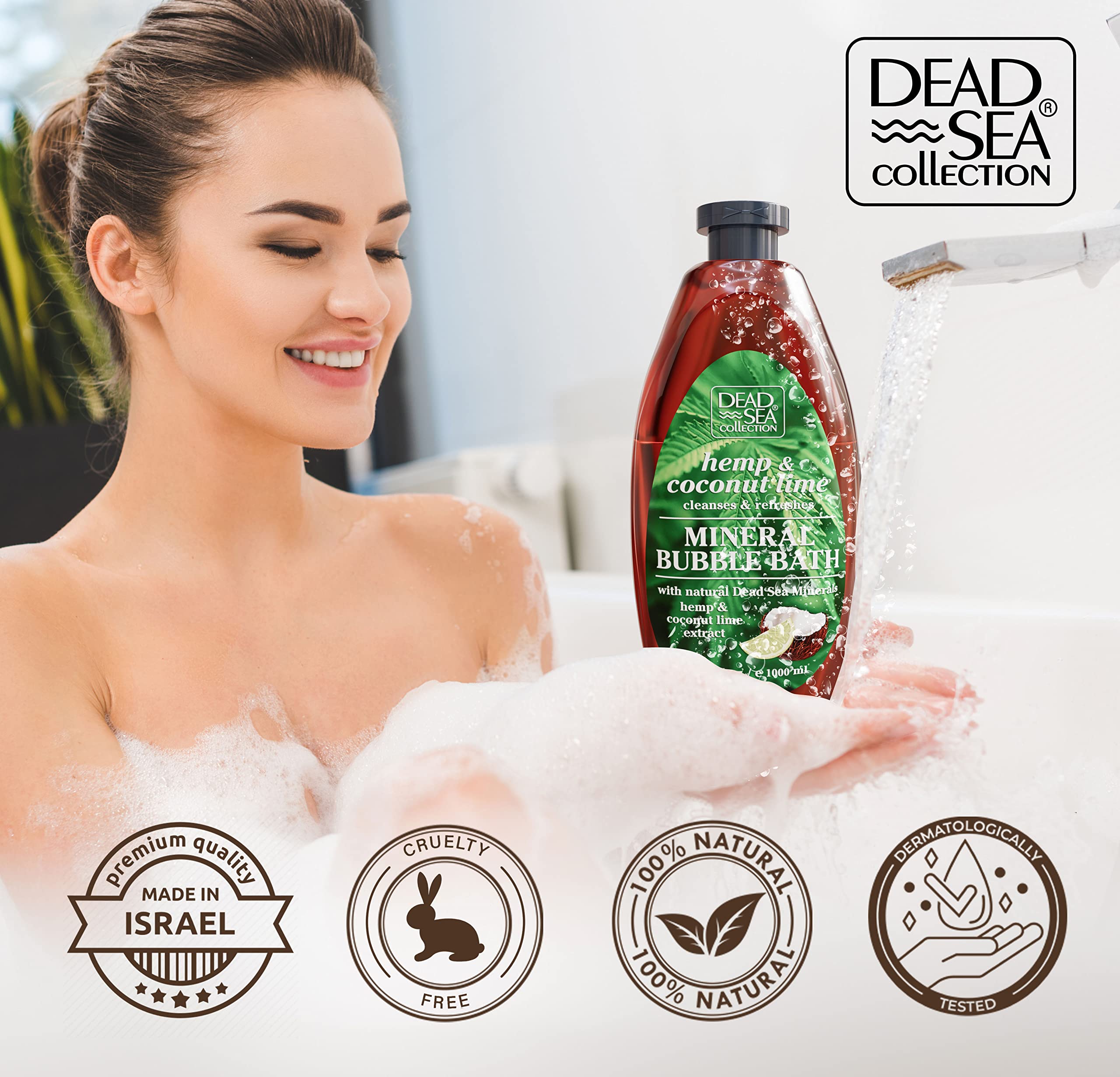 Dead Sea Collection Bubble Bath with Almond Vanilla for Women and Men - Sweet Almond Oil and Dead Sea Salt - Nourishing and Moisturizing Skin - Pack of 2 (67.6 fl.oz)