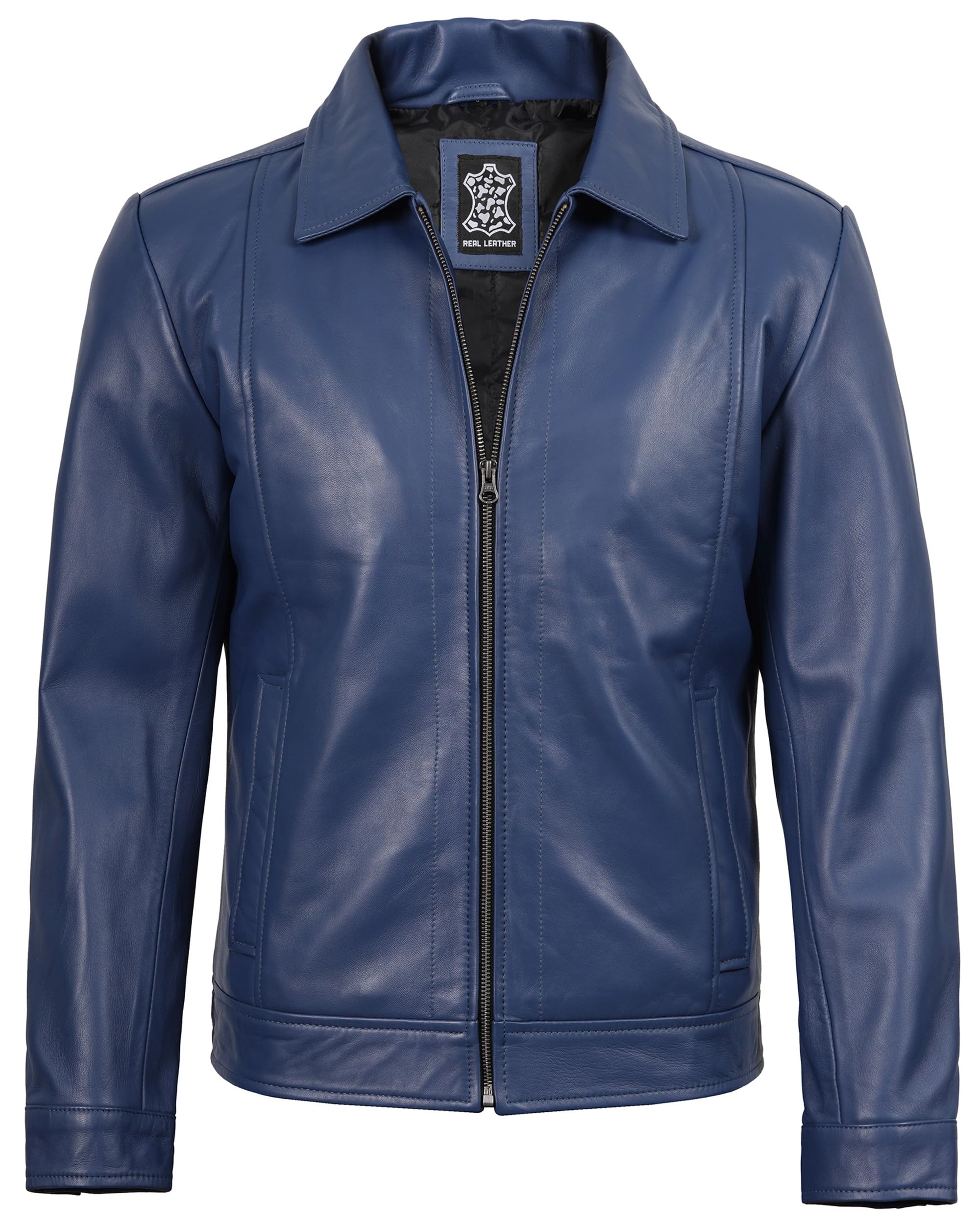 Decrum Vintage Style Mens Leather Jacket - Real Lambskin Classic Shirt Collar Leather Jackets for Men