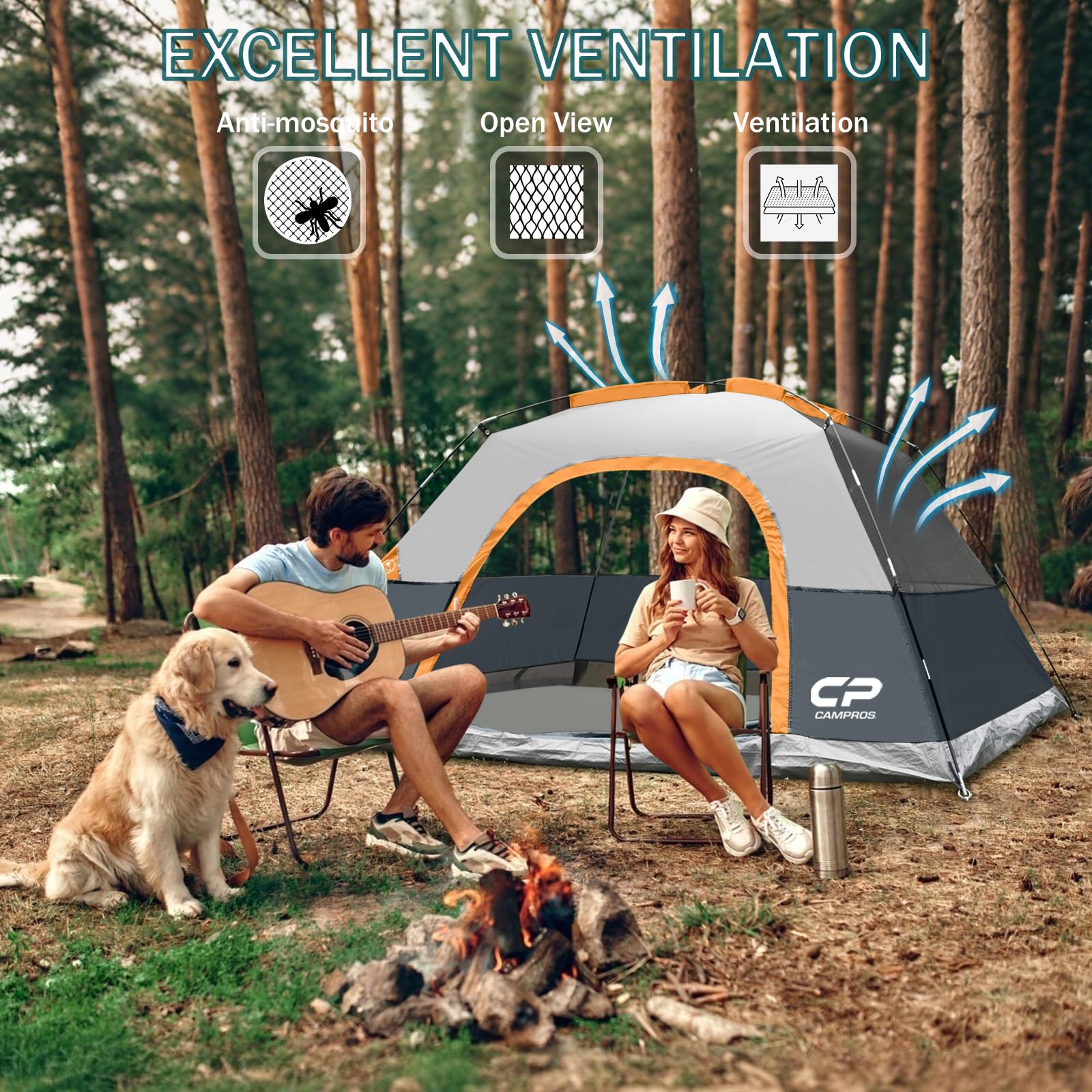 CAMPROS CP Camping Tent 2/4/6 Person, Waterproof Windproof Double Layer Dome Tent, Easy Setup with Large Mesh Windows & Wide Door for Outdoor Camping Backyard
