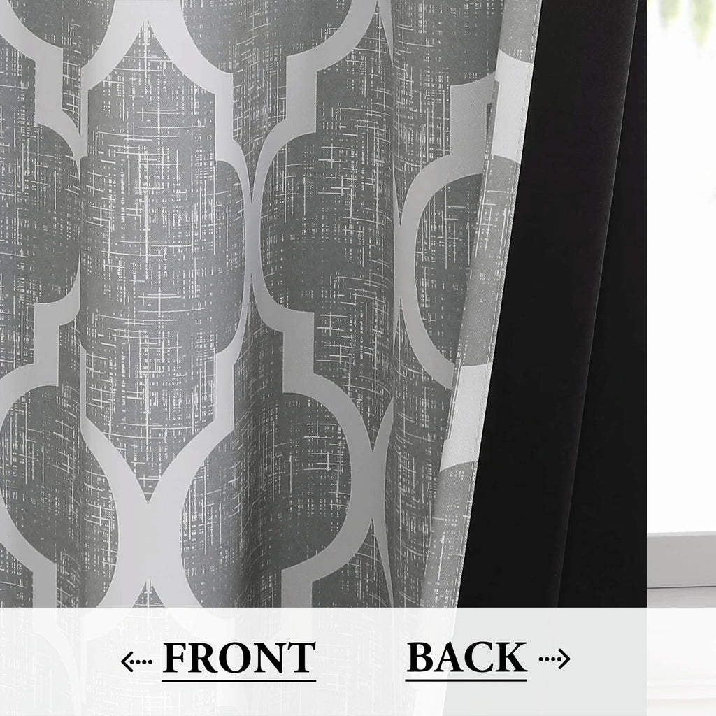 Beauoop 100% Blackout Curtains 45 Inches Long 2 Panels for Bedroom Living Room Aqua Grey Moroccan Geo Room Darkening Thermal Insulated Soundproof Grommet Top Window Treatments Drapes, 50x45 Set of 2