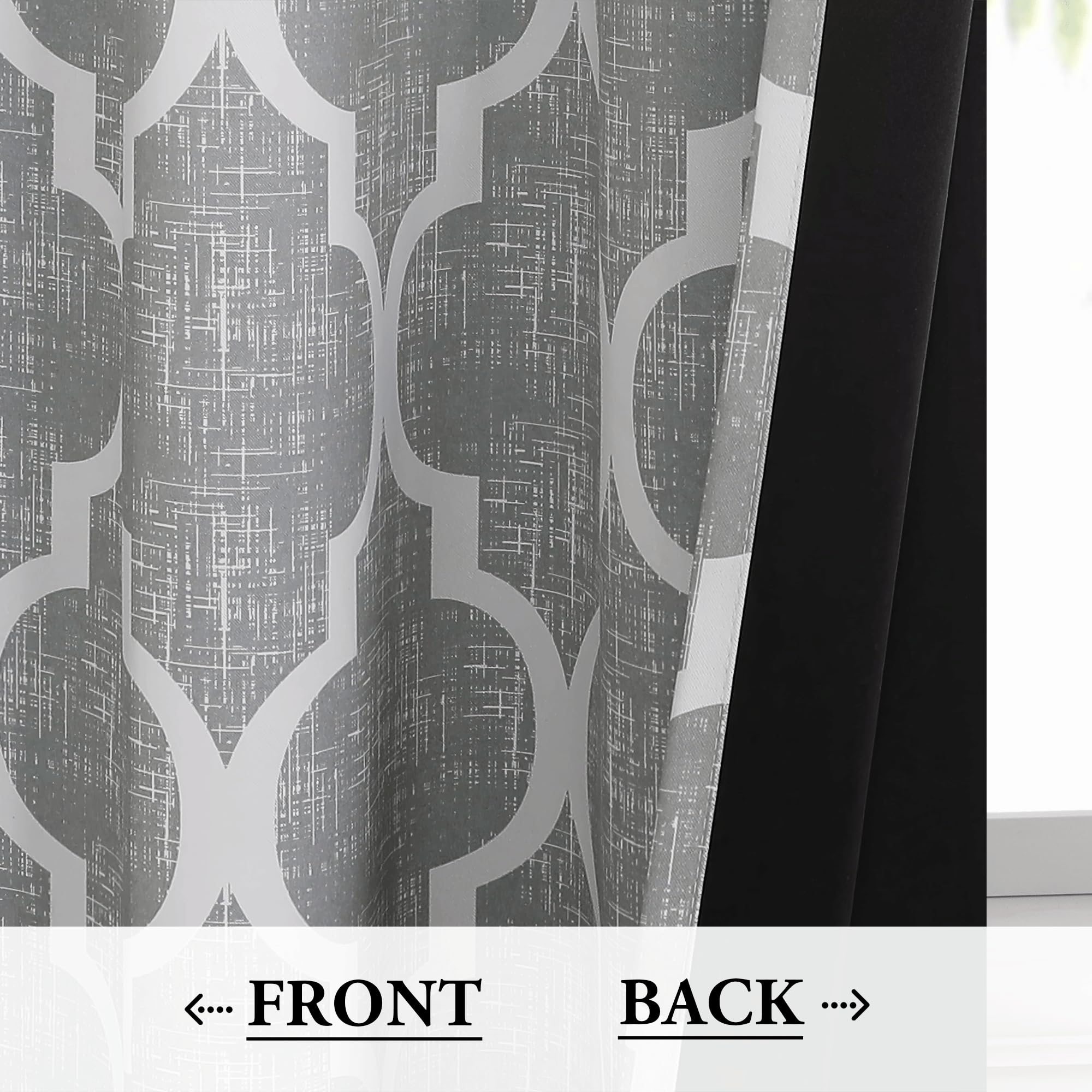 Beauoop 100% Blackout Curtains 45 Inches Long 2 Panels for Bedroom Living Room Aqua Grey Moroccan Geo Room Darkening Thermal Insulated Soundproof Grommet Top Window Treatments Drapes, 50x45 Set of 2