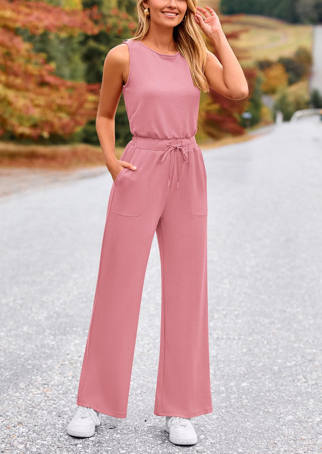 PRETTYGARDEN Jumpsuits for Women Casual 2026 Summer Sleeveless Wide Leg Pants Rompers One Piece Beach Vacation Spring Outfits