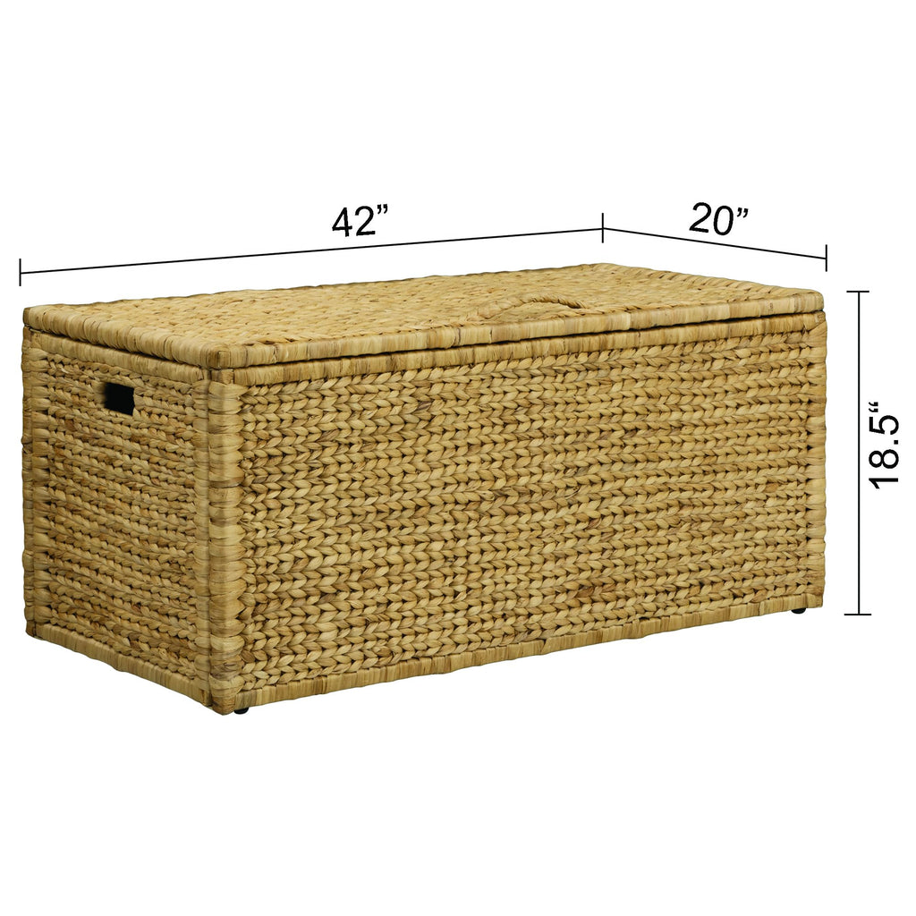 eHemco Heavy-duty Water Hyacinth Wicker Storage Trunk with Metal Frame, 30 by 17.5 by 17.5 Inches, Brown Wash