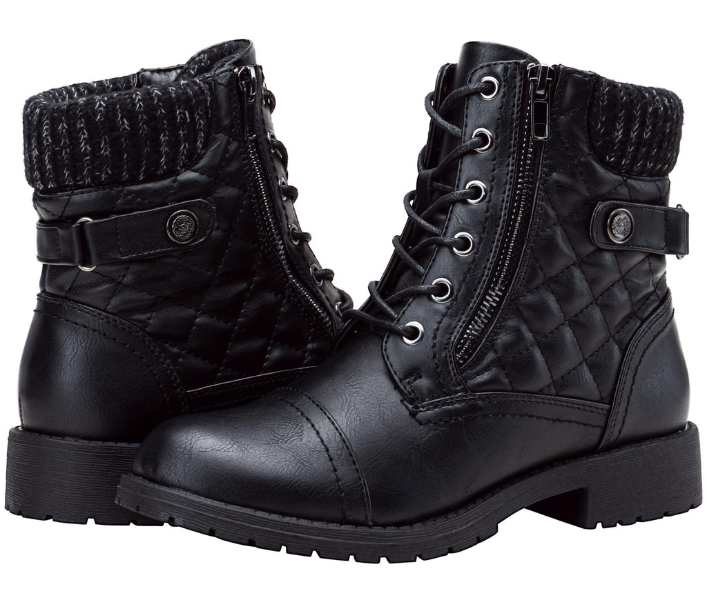Vepose Women's Combat Ankle Boots Lace up Comfortable Short Booties Low Heel