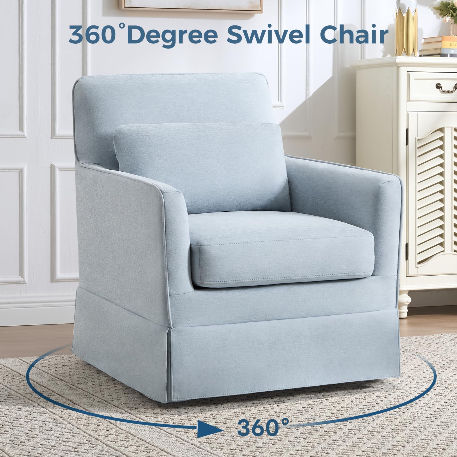 INZOY Swivel Accent Chair Linen Mid Century Modern Chair, Comfy Swivel Barrel Reading Chair, Upholstered Square Chair for Living Room Bedroom Small Spaces, Fully Assembled, Beige